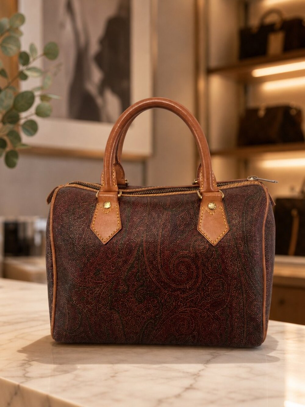 Etro Milano Classic Paisley Satchel with Tan Leather Handles
